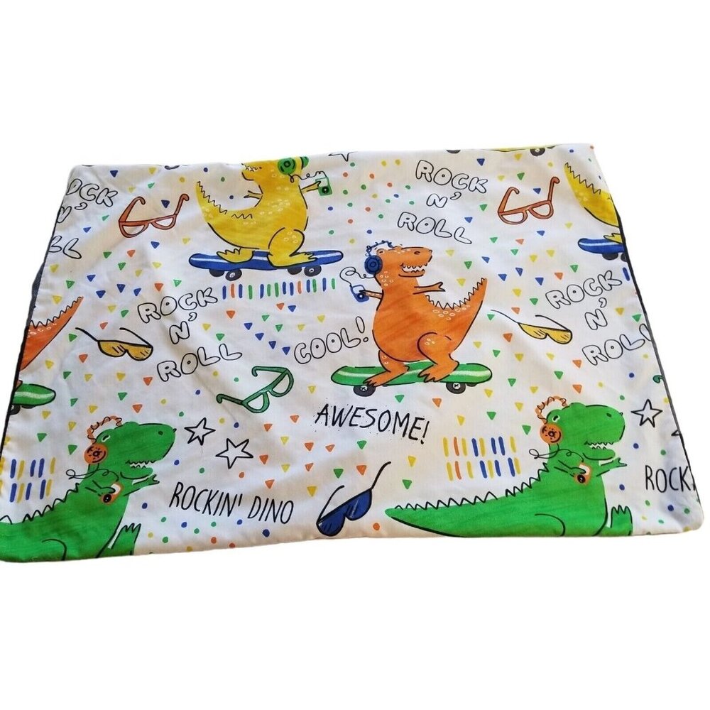 Your Zone Kids Pillow Sham T Rex Dinosaurs Skateboard Rock‎ N Roll